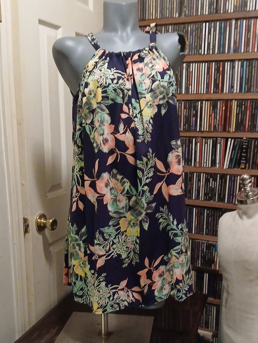 Rachel Kate, Navy Floral Halter Sundress,sz.L